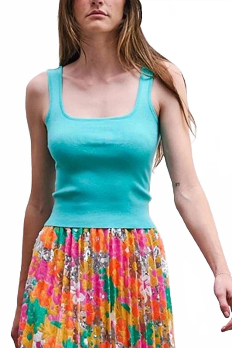 NEW LE SUPERBE snatched square neck tank in aqua